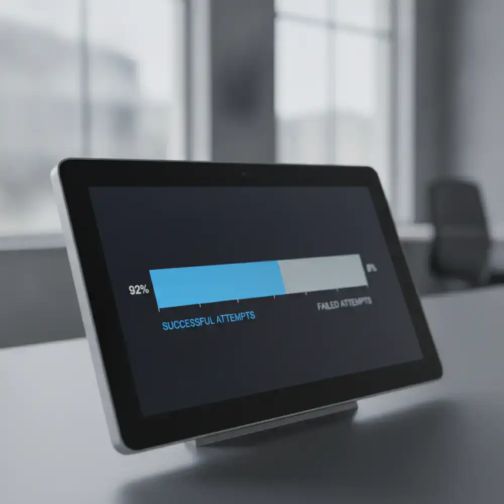 Pantalla de resultados mostrando la eficiencia de intentos
