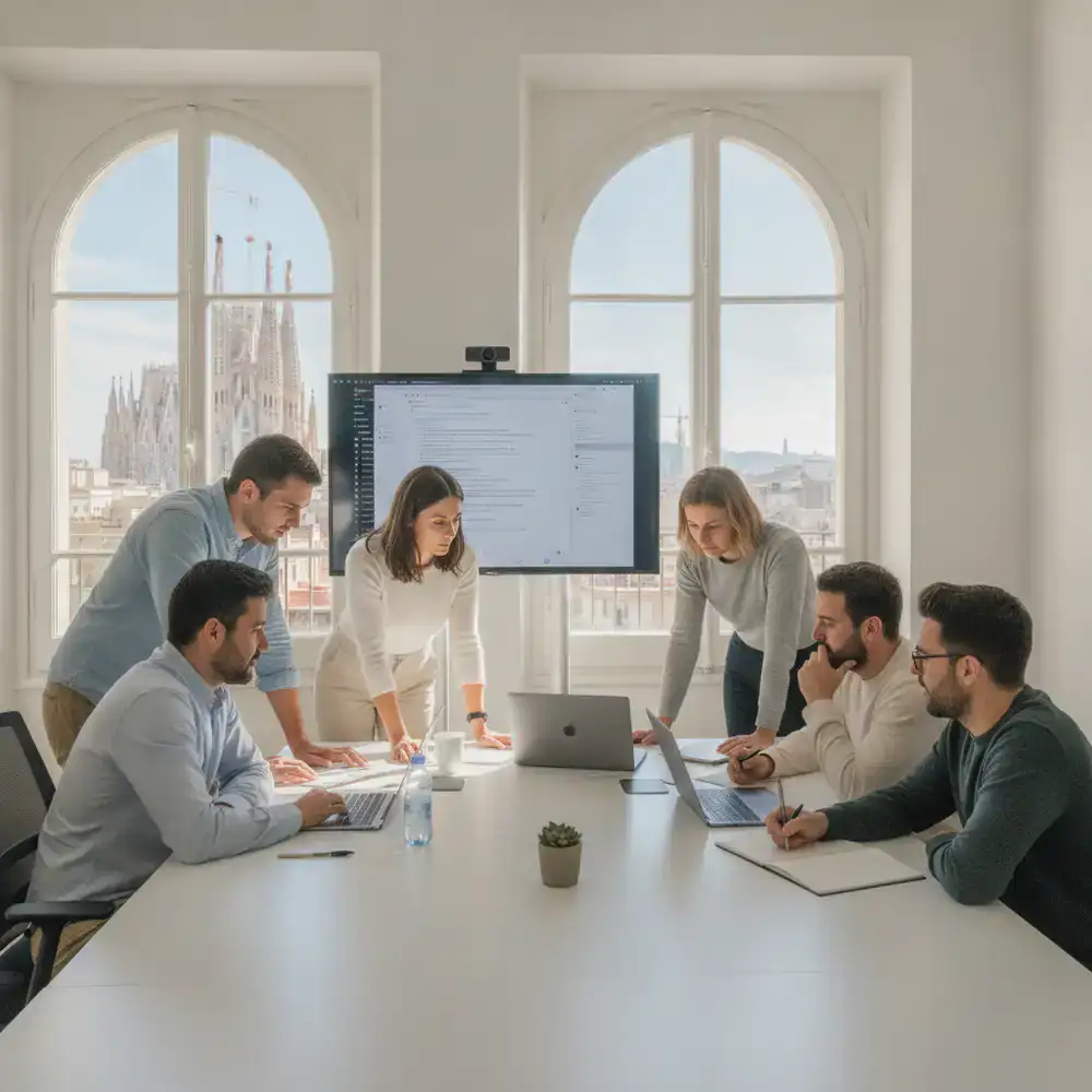 Equipo de desarrollo revisando comentarios en Barcelona